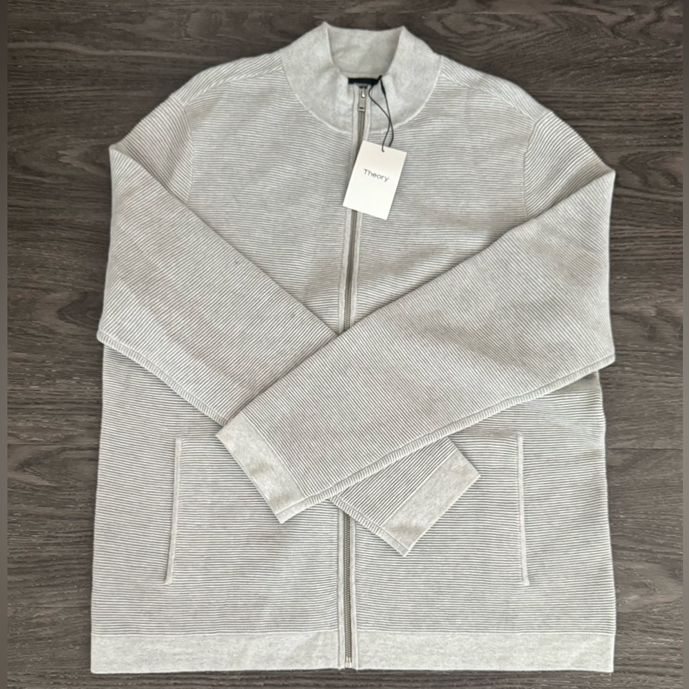 Theory Brand New Grey Cashmere Wool Zip Up Ribbed Sweater Men’s XXL Fits Like XL